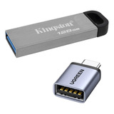 Pendrive Kingston 128gb Dt Kyson 200 Mb/s + Adaptador Usb C