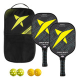 Set Pickleball Drop Shot Fortum X2 Paletas + Pelotas + Funda Color Negro/amarillo