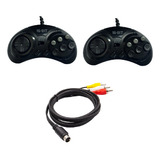 2 Controles Mega Drive 6 Botões Turbo + Cabo Av 9 Pinos