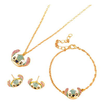 Set de Joyería Stitch 4 Piezas Plata y Oro Incluye Collar Pulsera Pendientes | Meses sin interés
