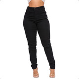 Calça Preta Jeans Feminina Skinny Cós Alto Levanta Bumbum