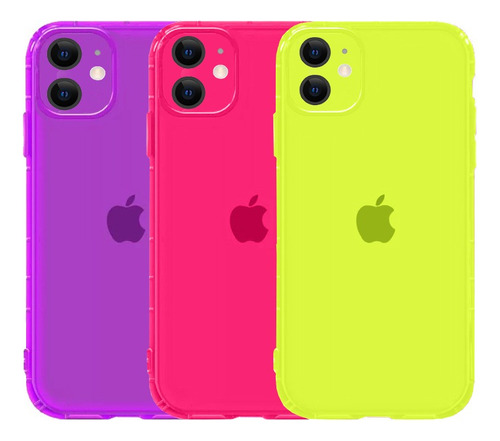 Funda Case Colores Neon Transparente Silicon Para iPhone
