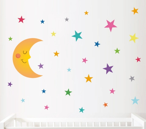 Vinil Decorativo Infantil Niña Estrellas Y Luna Decoración 