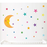 Vinil Decorativo Infantil Niña Estrellas Y Luna Decoración 