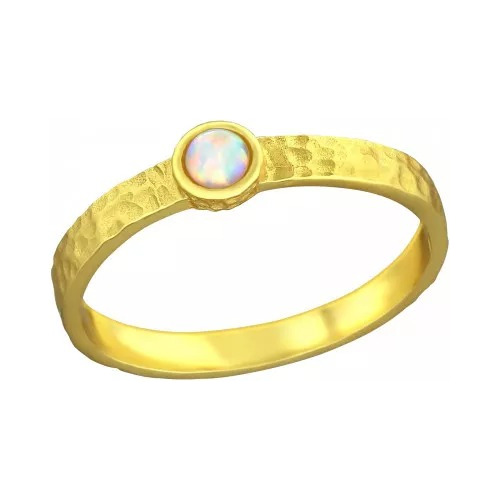 Anillo Ópalo Fire Snow Martillado, Plata 925, Baño Oro 18k 