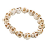 Pulseira Pedra Natural Howlita Caveira Diversas Cores 8mm Comprimento 20 Cm Cor Branco Diâmetro 8 Cm