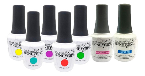 Pack: 8 Esmaltes Permanentes Honey Girl + 1 Top + 1 Base Nc