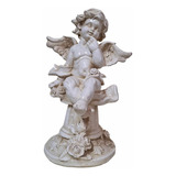 Figura Angel Querubin Estatua Base De Rosas 43 Cm Yeso 