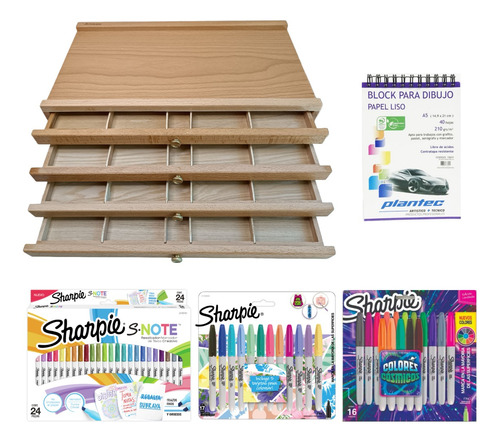 Kit 52 Art. Cajonera Sharpie Marcador Pastel Note Bloc Cuota