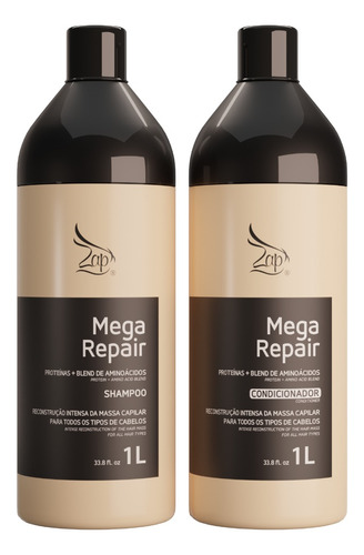  Zap Mega Repair Reconstrução - Shampoo E Condicionador 1l