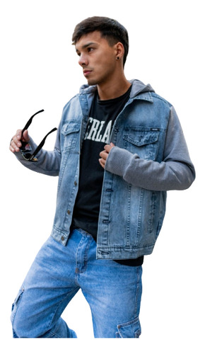 Campera De Jeans Oversize Con Mangas Y Capucha Algodon
