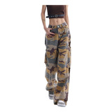 Camouflage Hole Retro Design Sense Workwear Wide Leg Pants