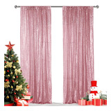 Rose Pink Sequin Backdrop Curtain, 2pcs 2ftx8ft Glitter Back