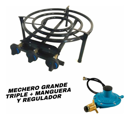 Mechero Quemador Anafe Triple Grande + Manguera C/ Regulador