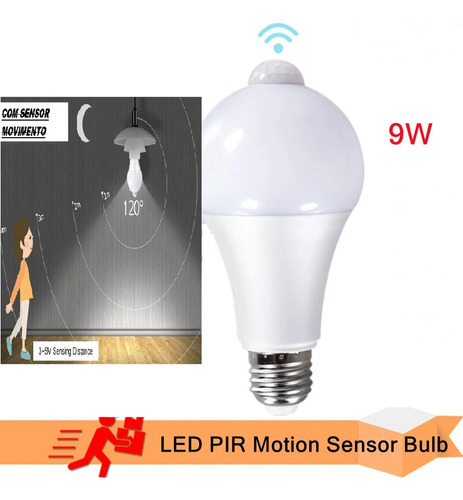 Lâmpada Led De Presença E27 Bulbo Luz Fria Bivolt C/ Sensor