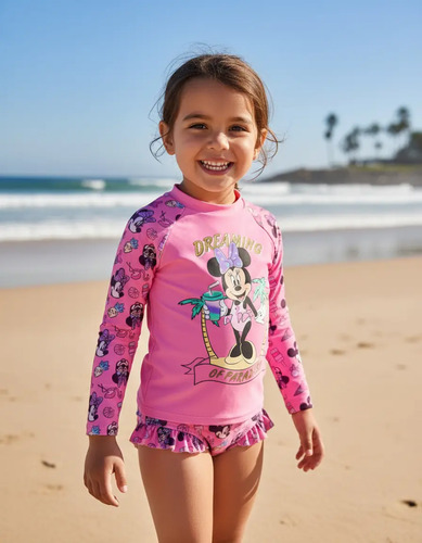 Malla Remera Uv50+ Y Vedetina Minnie Importada Disney  | Envío gratis