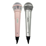 Microfone Duplo Karaoke Bar Com Cabo Leson Mk2 Prata E Rosa