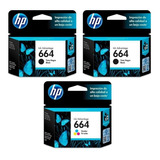 Kit 3 Cartuchos Hp 664 Preto E Color  Originais Lacrados 