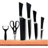 Set Cuchillos Cocina Profesional Acero 6 Piezas Color Negro