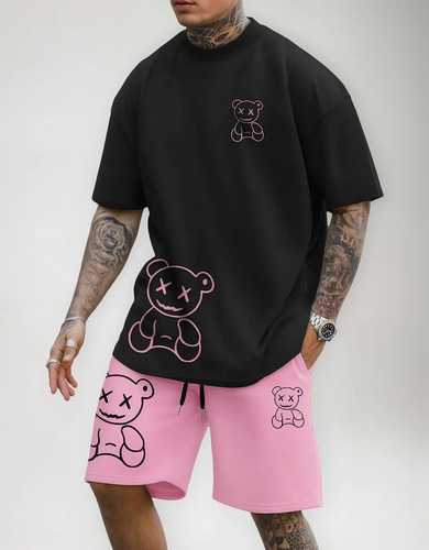 Conjunto De Camiseta Con Estampado De Oso Para Hombre