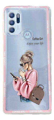 Funda Transp Diseño Coffe Girl Para Motorola Moto G60s