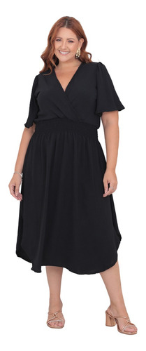 Vestido Feminino Transpassado Pluz Size Moda Evangélica Duna