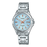 Reloj Casio De Dama Modelo Ltp-1308 Caratula Azul Color De La Correa Plateado