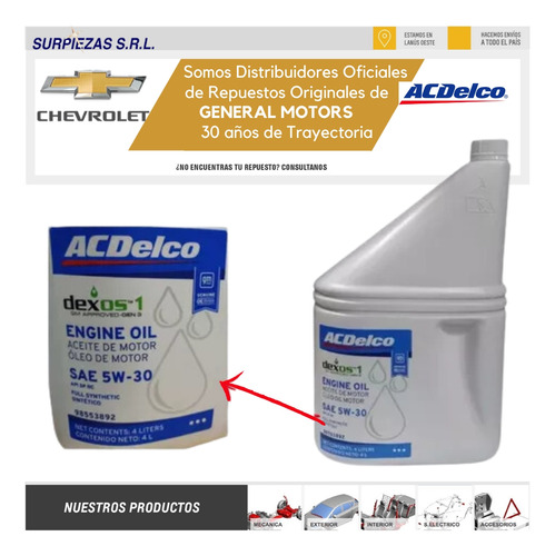 Kit Filtros + Aceite Acdelco Sinte Chevrolet Onix / Prisma Foto 2