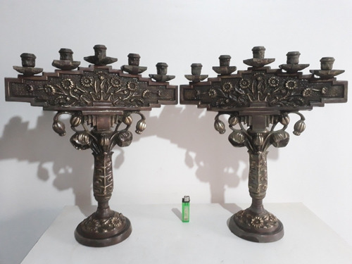 Antiguo Par De Candelabros De Bronce Macizo Iglesia Capilla