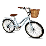 Bicicleta Aro 24 Feminina Retrô 6 Marchas Com Vime Azul Bb