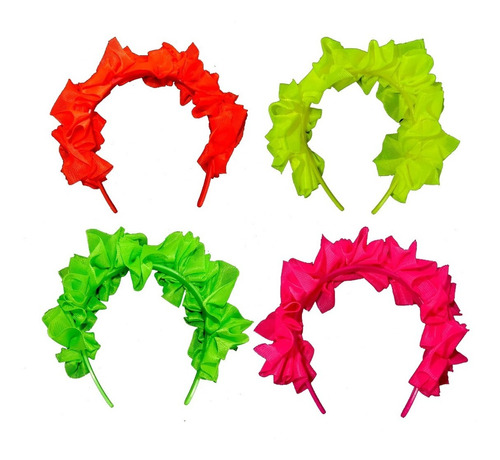 10 Vinchas Flores Fluo Un Color, Brillan Con Luz Uv