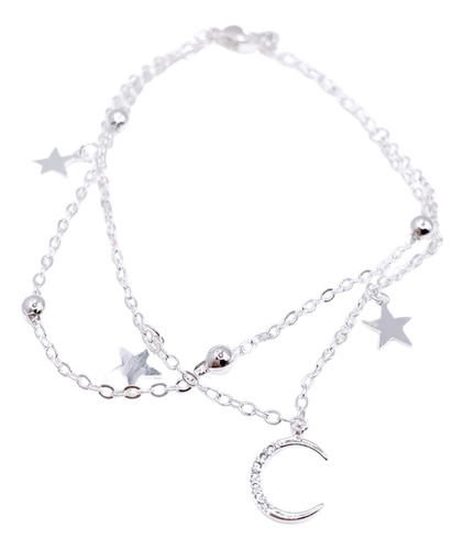 Pulsera Doble Luna Y Puntitos, Plata 925, Regalo Mujer 