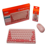 Combo Teclado Mouse Retro Rosa Vintage Bluetooth