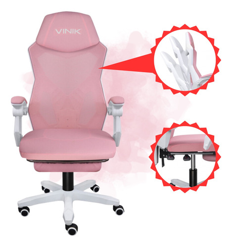 Cadeira Gamer E Rocket Branca E Rosa - Indicada Ortopedista