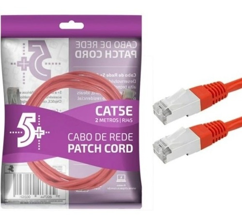 Cabo Rede Blindado 2m Ethernet Rj45 Cat5e Vermelho 2 Metros