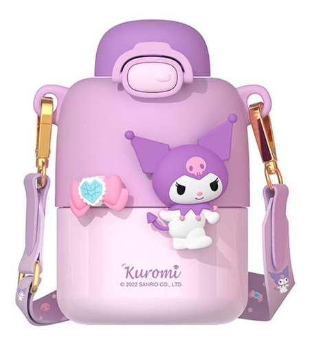 Mini Termo Kawaii Kuromi 430ml Boquilla De Silicona Y Correa