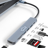 Hub Usb-c, 7 Em 1 Hdmi 4k Pd Charger Usb 3.0 2.0 Cartões Sd