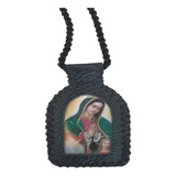 Escapulario Artesanal Virgen De Guadalupe Piel Color Negro