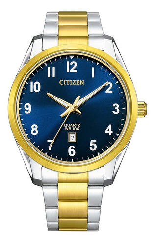 Reloj Citizen Silver&gold Original Hombre E-watch Color De La Correa Plateado/dorado Color Del Bisel Dorado Color Del Fondo Azul