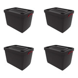 Caja Organizadora Heavy Box Apilable Reforzada X4 Unidades Color Negro Liso