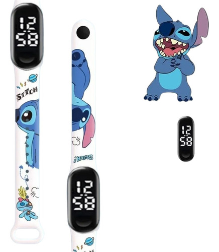 Relógio Digital Infantil Tipo Smart Mi Band Stitch Led