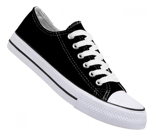 Zapatilla Urbana De Lona Casual - Negro Blanco - 7079