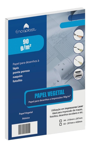 Papel Vegetal Desenho Fotolito Artesanato 90gr A3 C/50