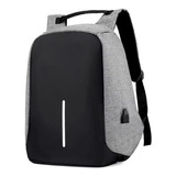 Mochila Anti Robo Impermeable Porta Notebook Con Salida Usb Para Conectar Smartphone Y Power Bank Gris