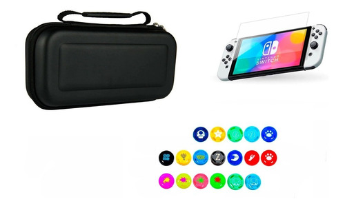 Estuche Duro + Vidrio Templado Compatible Con Switch Oled