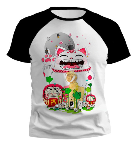 Remera Gato Maneki Neko Luna Japon Ranglan