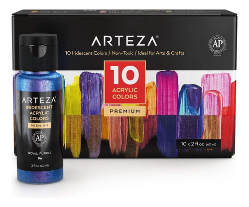 Arteza Pintura Acrílica Iridiscente, Juego De 10 Colores Cam