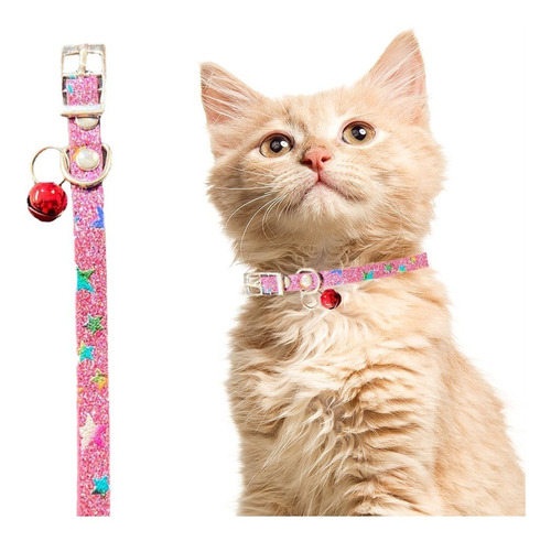 Collar Gata Para Gato Elegante Cascabel Cuerina Mascotas