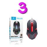 Kit De3pz Mouse Gamer Óptico Led Luces Alámbrico Usb 7 Color