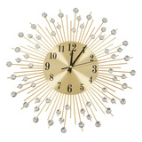 Reloj De Pared Redondo Decorativo Con Diamantes, Metal, Sala